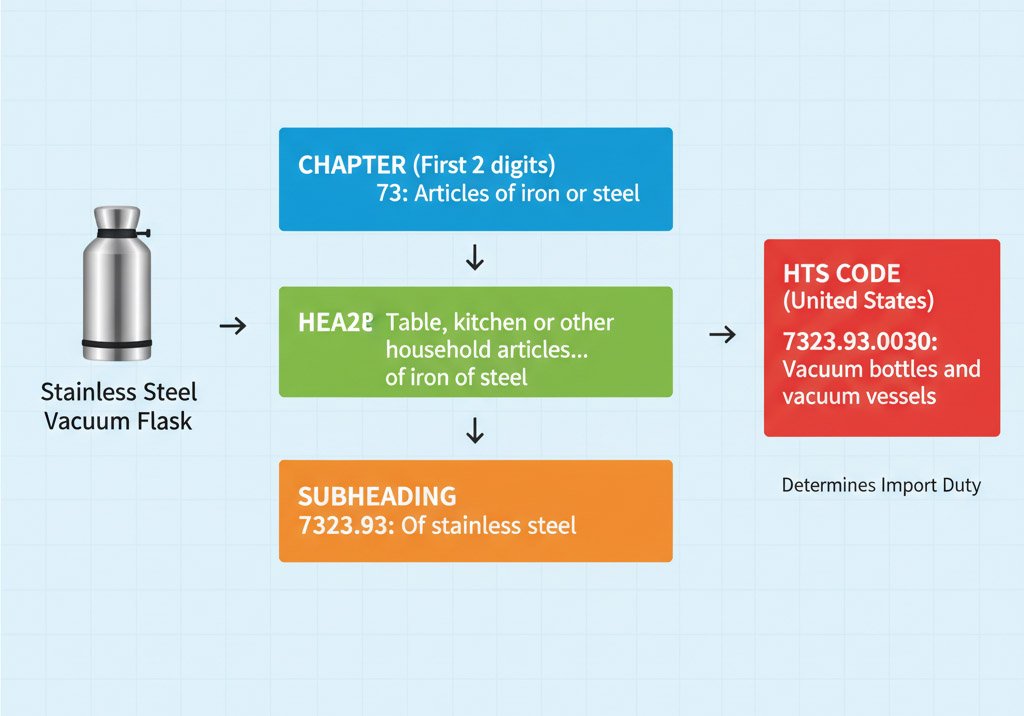 A magnifying glass hovering over a barcode with the letters HS on it.