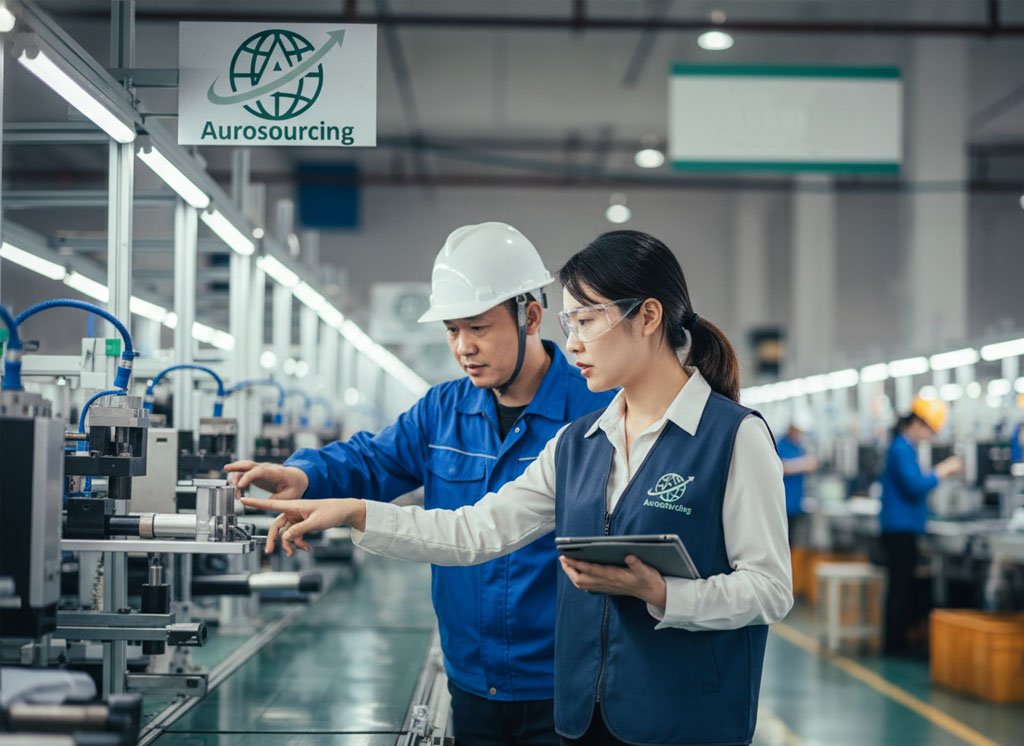 Auro Sourcing purchasing agent inspecting a production line in a Yongkang factory