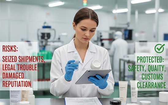 Sourcing agent inspecting personal care products for compliance