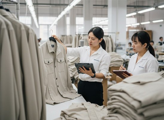 Auro Sourcing agent inspecting apparel in a factory