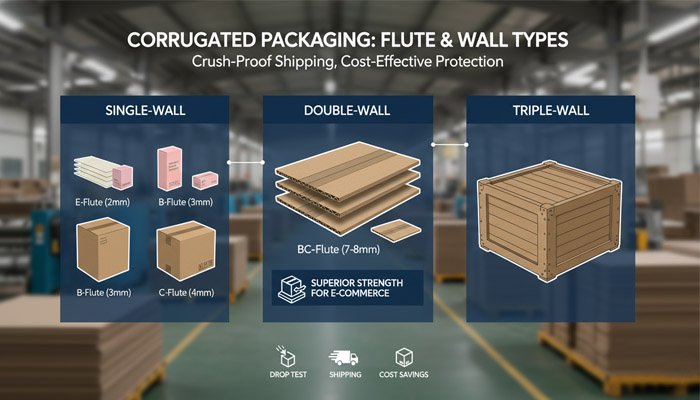 Corrugated material and flute types for shipping boxes