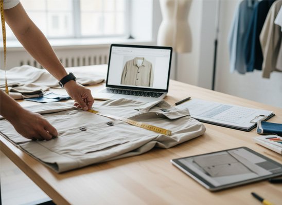 person measuring an apparel sample with a tape measure