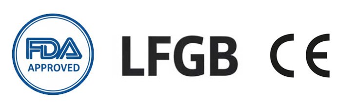 FDA, LFGB, and EU compliance logos