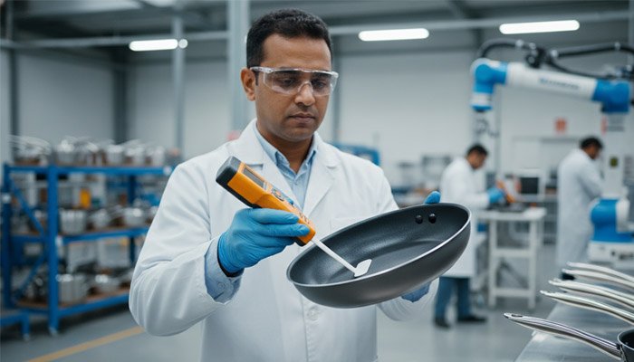 Inspecting non-stick coating quality on aluminum cookware